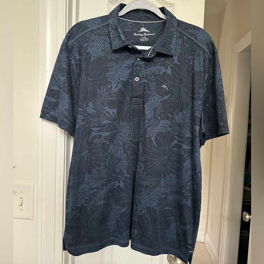 New Tommy Bahama Navy Botanical Men's Polo Large